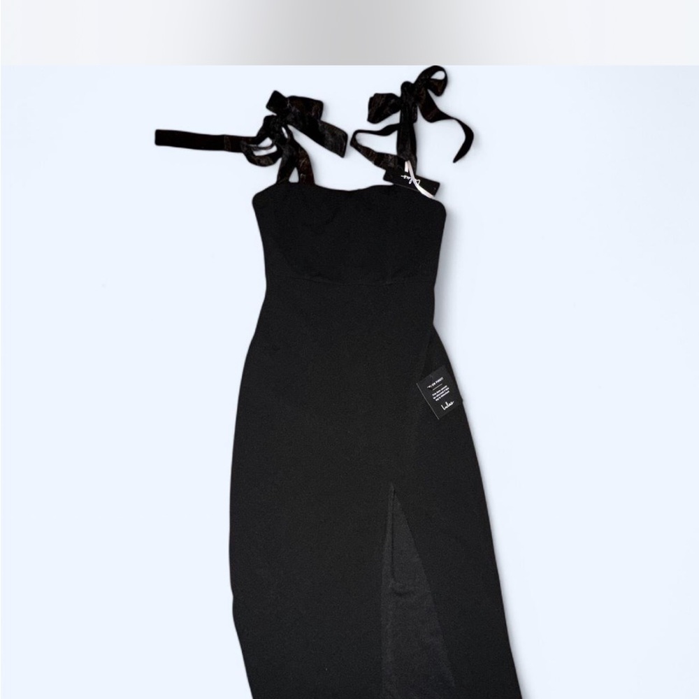Elegant lulus Black Dress with Bow Straps